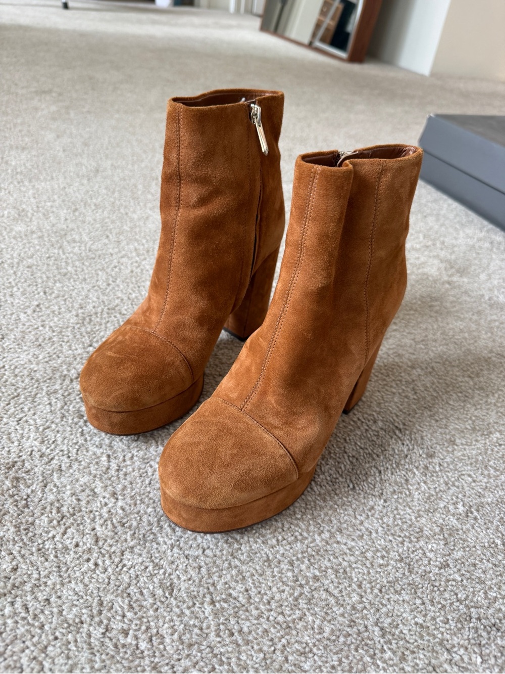 Sam Edelman Suede Platform Ankle Boots in Cognac Brown